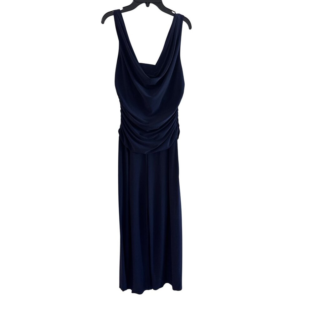 R&M Richards Navy Sleeveless Evening Gown Women’s Size 10 Polyester Blend Draped
